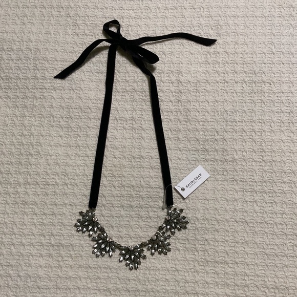 Bauble Bar Crystal Statement Necklace Art Deco Antique Finish Velvet Tie NWT - Picture 3 of 8